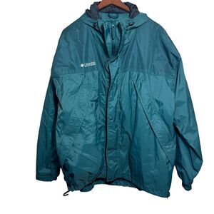 Columbia Men’s XXL Rain Jacket With Hood Green Full Zip Packable Windbreaker